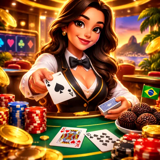 Mão de blackjack com cartas abertas sobre a mesa e fichas empilhadas