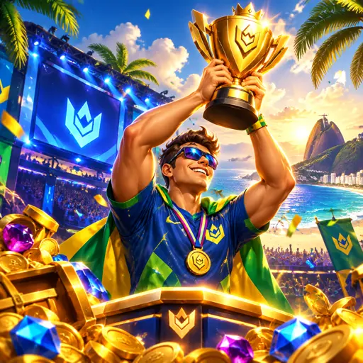 Arena de campeonato de e-sports lotada com torcida durante uma final brasileira